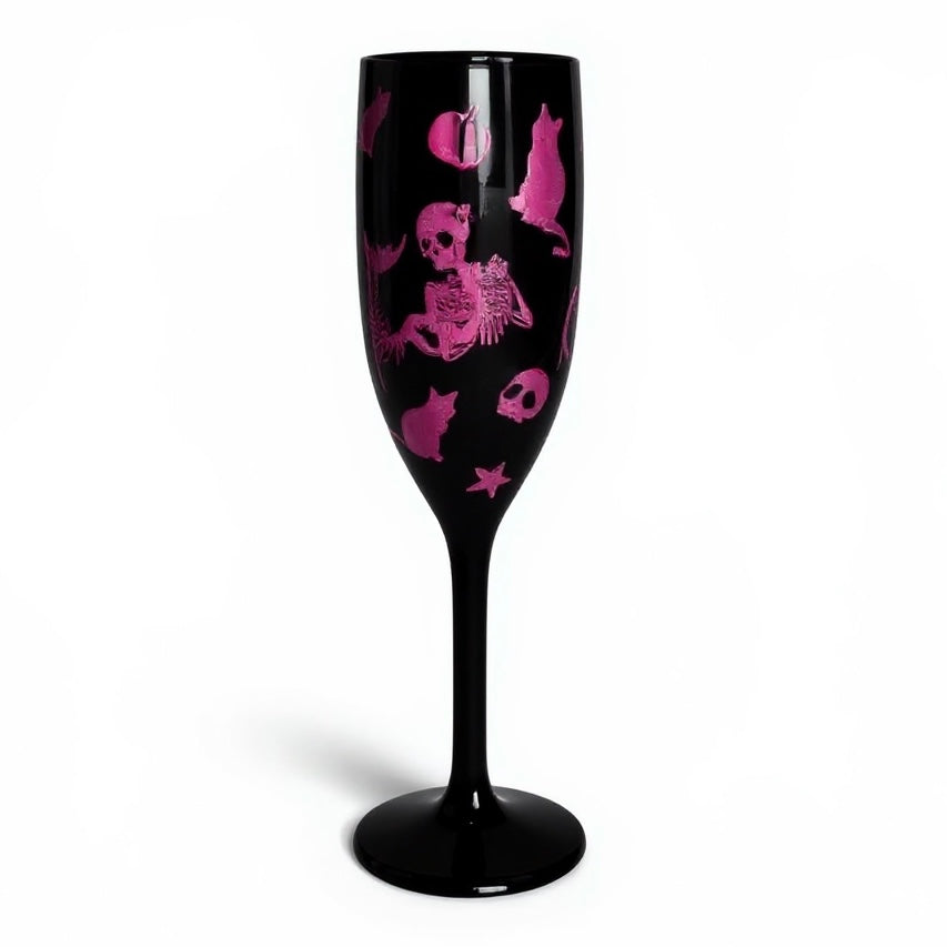 Unbreakable Champagne Glass with Cats & Mermaid Skeleton Cute Halloween Party Drinkware