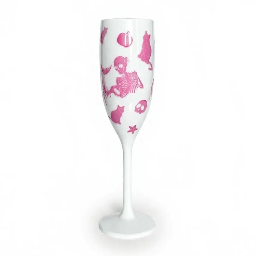 Unbreakable Champagne Glass with Cats & Mermaid Skeleton Cute Halloween Party Drinkware