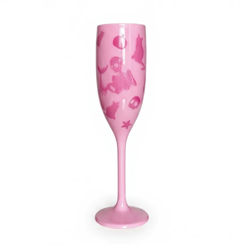 Unbreakable Champagne Glass with Cats & Mermaid Skeleton Cute Halloween Party Drinkware