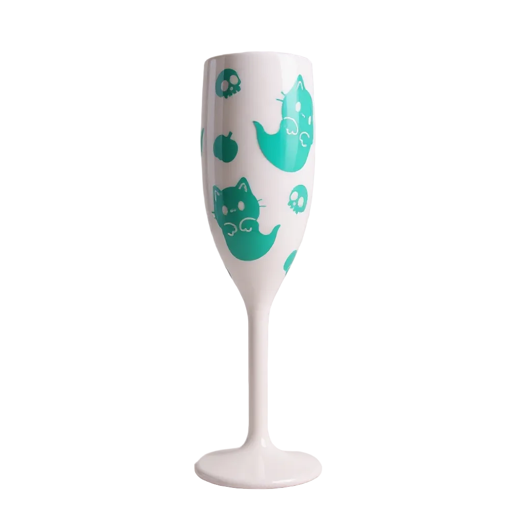 Unbreakable Champagne Glass with Ghost Cats Cute Halloween Party Drinkware