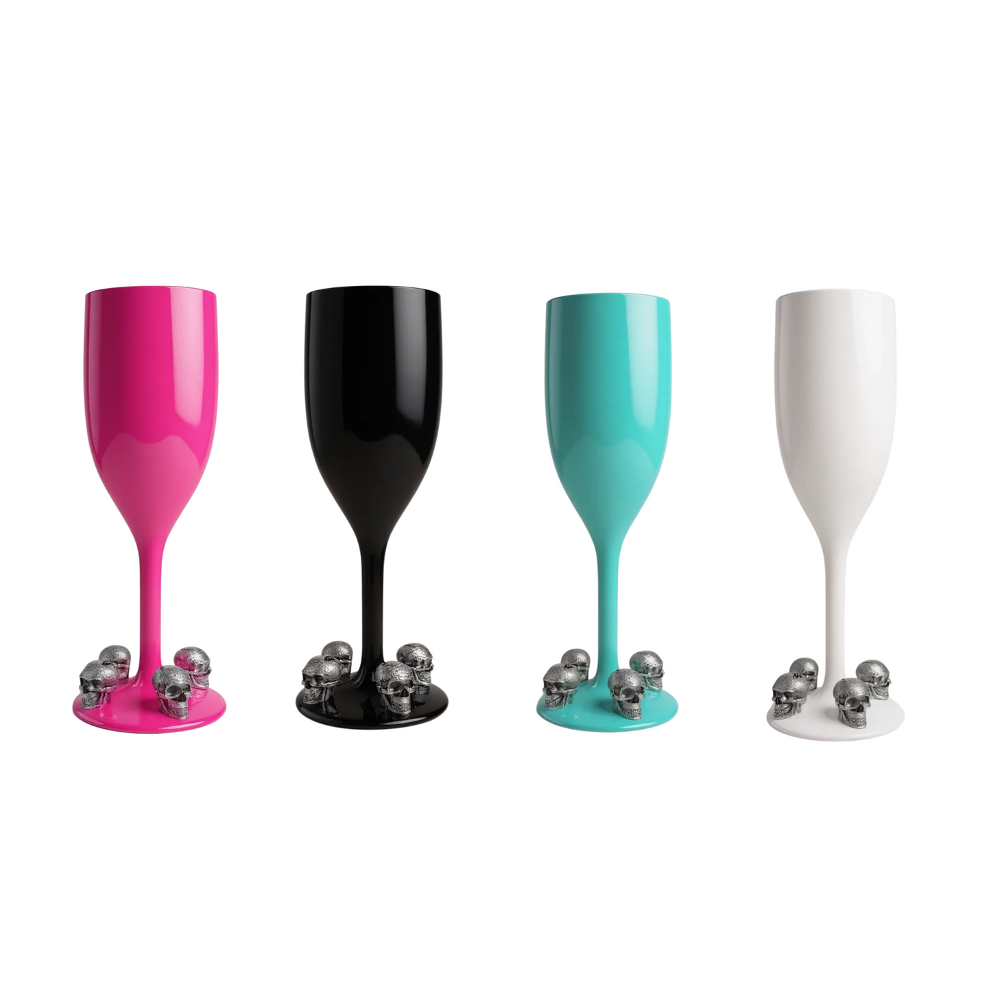 Unbreakable Champagne Glass with Silver Skulls Halloween Party Drinkware