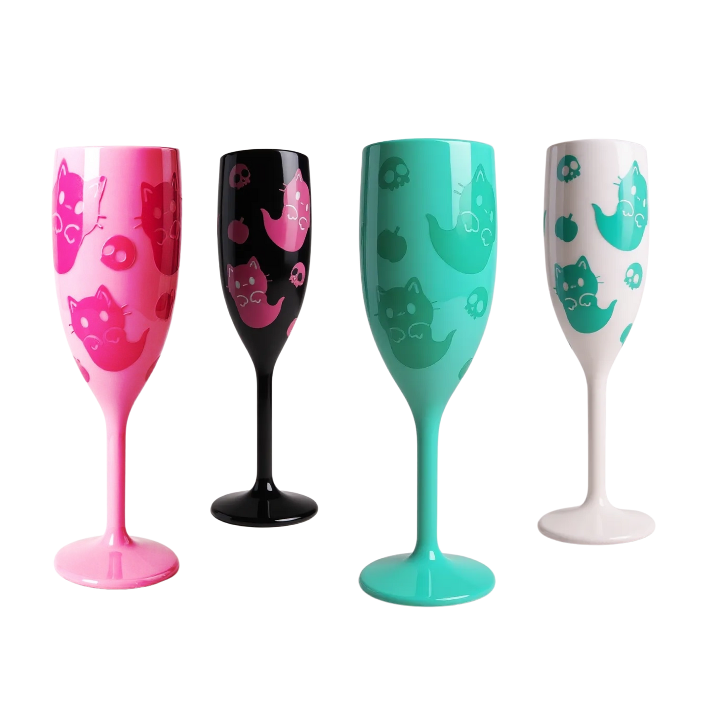 Halloween Champagne Flute with Ghost Cats Unbreakable Halloween Party Drinkware