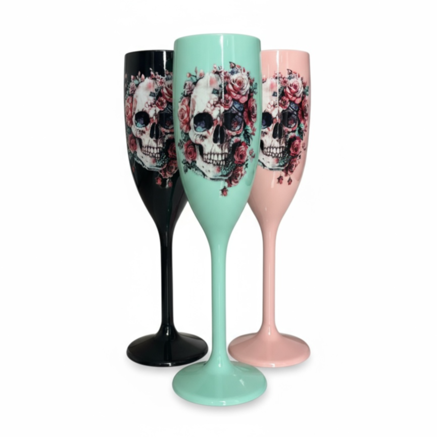 Unbreakable Champagne Glass with Sugar Skull Cute Halloween Party Drinkware