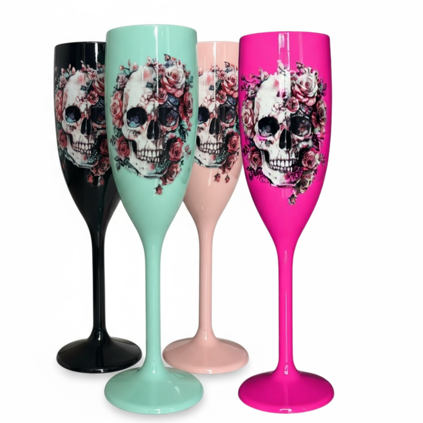 Unbreakable Champagne Glass with Sugar Skull Cute Halloween Party Drinkware