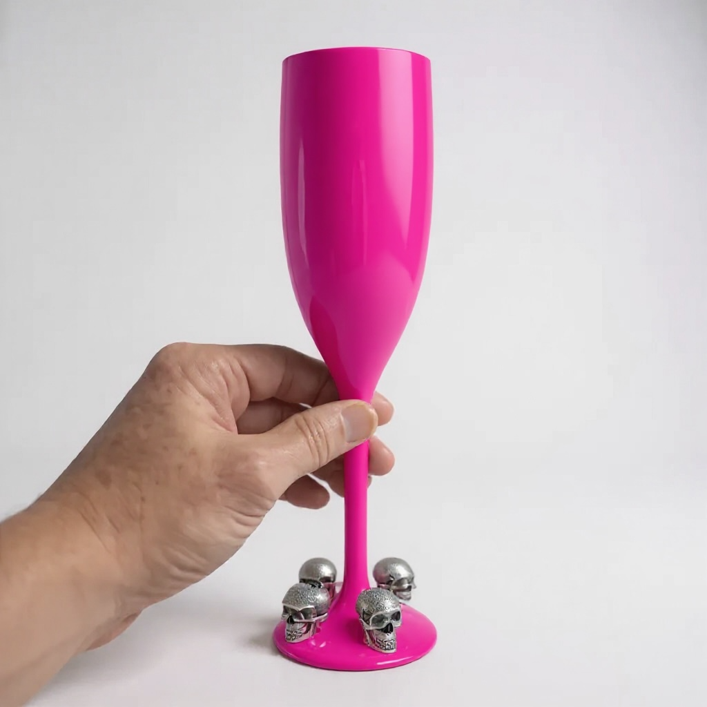 Unbreakable Champagne Glass with Silver Skulls Halloween Party Drinkware