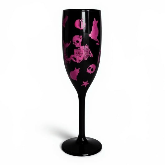 Unbreakable Champagne Glass with Cats & Mermaid Skeleton Cute Halloween Party Drinkware