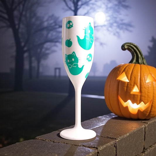 Halloween Champagne Flute with Ghost Cats Unbreakable Halloween Party Drinkware