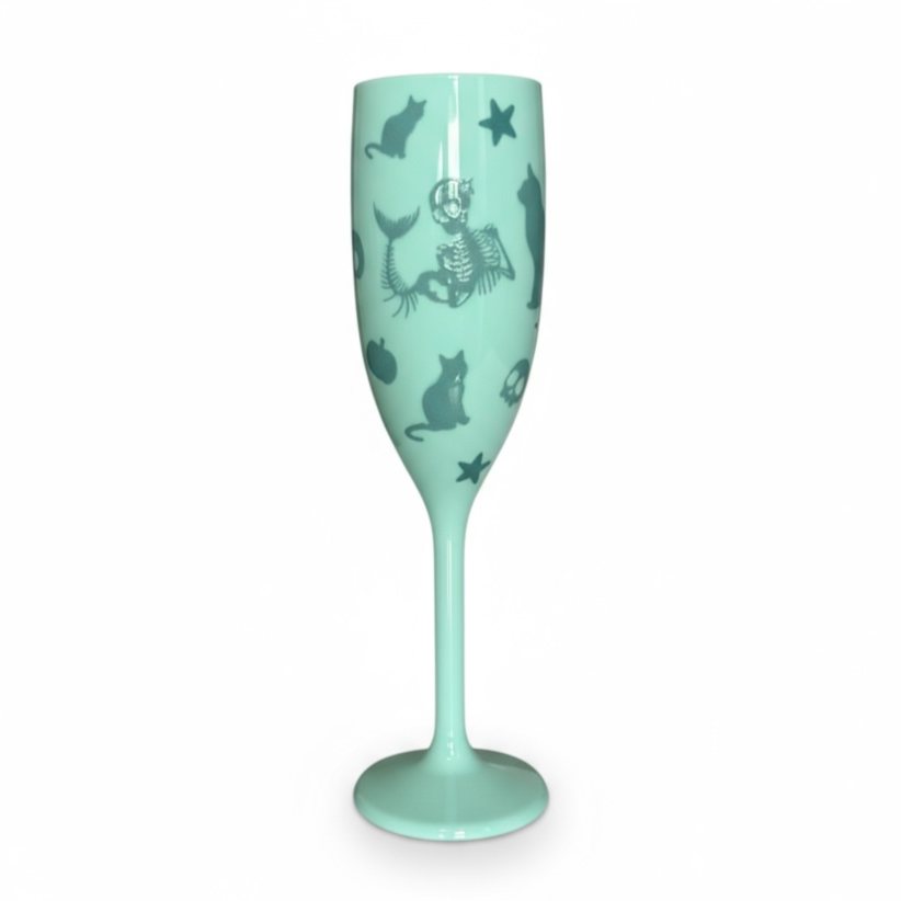 Unbreakable Champagne Glass with Cats & Mermaid Skeleton Cute Halloween Party Drinkware