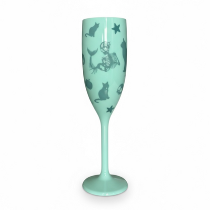 Unbreakable Champagne Glass with Cats & Mermaid Skeleton Cute Halloween Party Drinkware