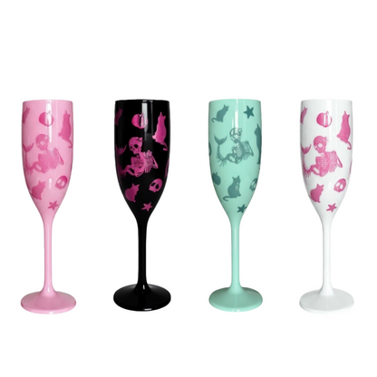 Unbreakable Champagne Glass with Cats & Mermaid Skeleton Cute Halloween Party Drinkware